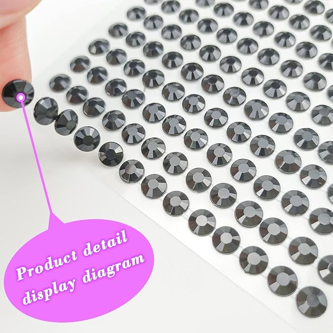 Black Face Gems Eye Jewels Rhinestones Crystals Stickers 3/4/5/6mm with Rhinestones Stickers for Face, Stick on Body Jewels Makeup Glue for Face Eye Hair Nails Make up and Craft Decor 3090PCS