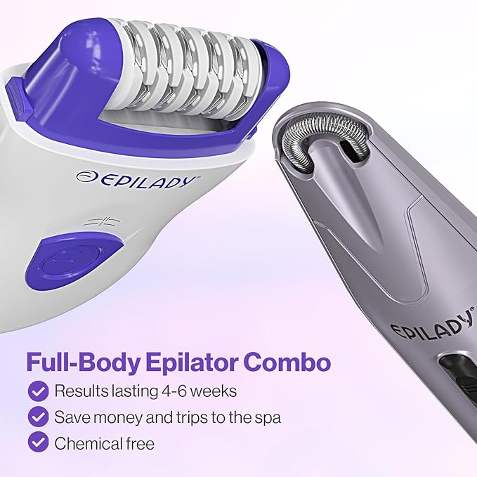 Epilady Face & Body Hair Removal Device Bundle, Speed Corded Epilator + Esthetic Facial Hair Removal for Women, Epilator for Women Legs, Arms, Underarms, Face, Bikini (Purple)