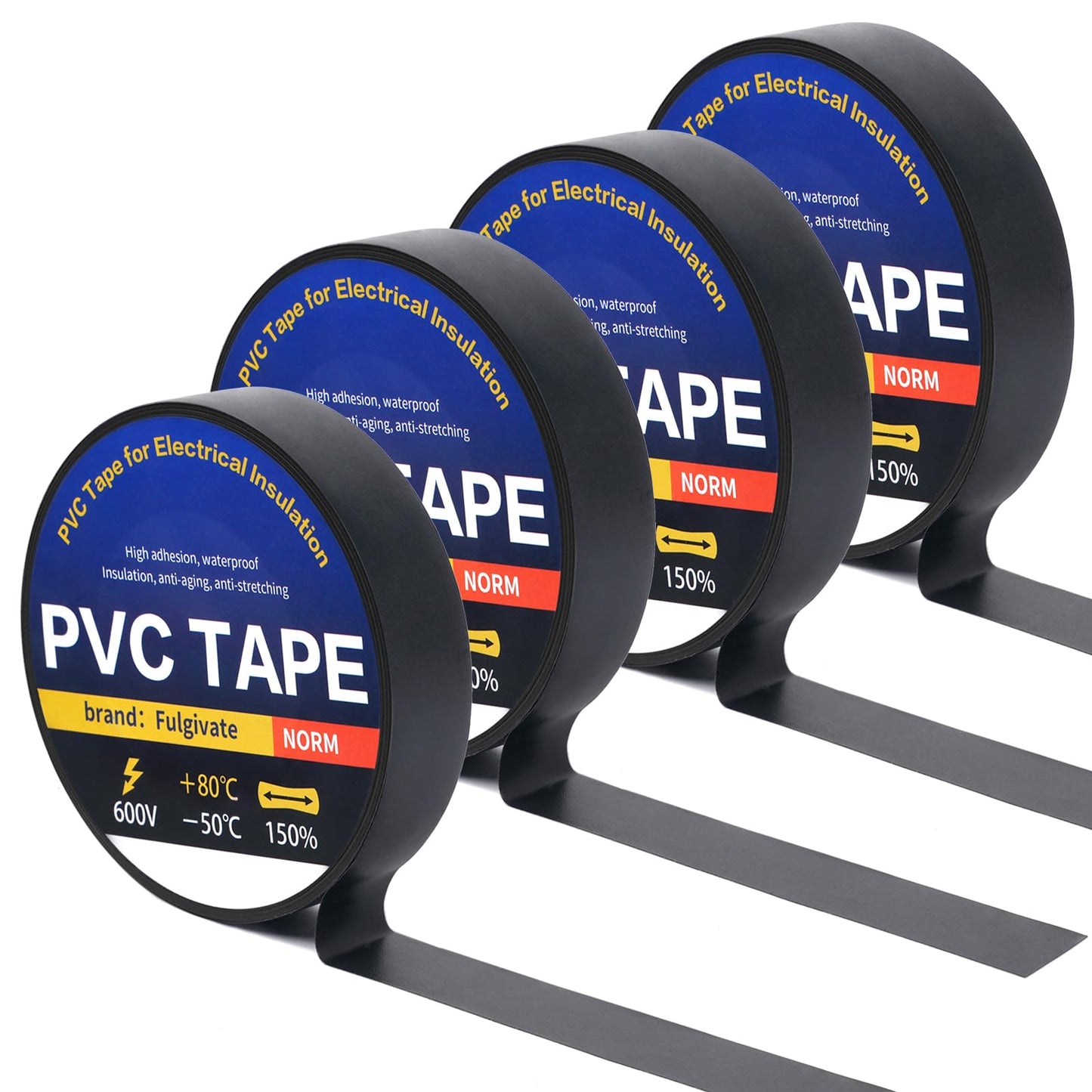 Fulgivate 4 Pack Black Electrical Tape，0.70 in x 72ft，Waterproof High Temperature Electric Tape Weatherproof Home Outdoor Multipurpose Insulating Wire Wrapping