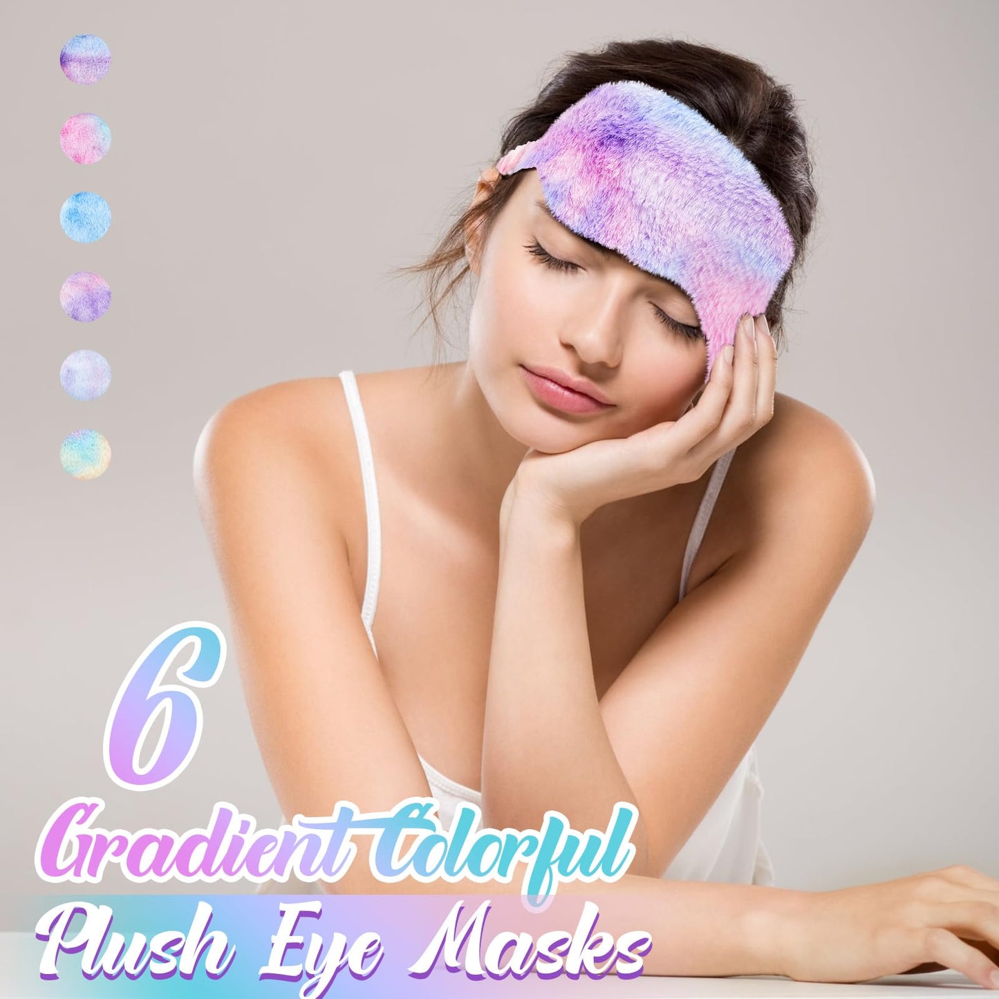 Cuffbow 12 Pcs Plush Sleeping Eye Masks Bulk Comfortable Sleep Eye Cover Mask for Kids Women Men Soft Furry Blindfold Faux Fur Shade for Travel Nap Sleepover Party Supplies(Rainbow)