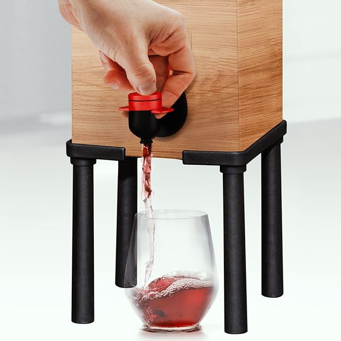 IMPRESA Boxed Wine Dispenser Stand - 3L Capacity, 5.5" H, Black, Glass Elevated Wine Box Stand - One-Hand Drink Dispensing