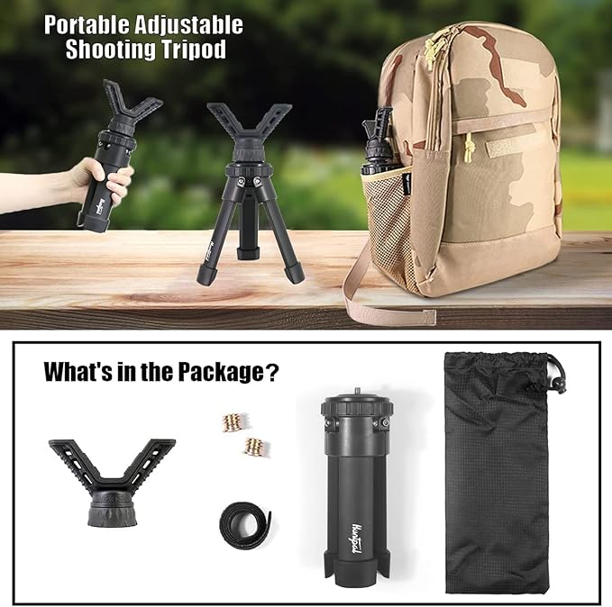 HUNTPAL Gun Rest Rifle Stand Tripod Shooting Stick for Range Table Bench Shooting Practice, Portable Adjustable Compact Aluminum Construction Gun Holder with 360° Swivel V Yoke Head