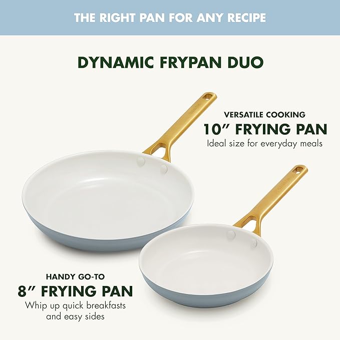 GreenPan Nonstick Reserve Pro 10” & 12” Frying Pan Set, NSF Certified Ceramic, Hard Anodized PFAS-Free Skillets, Stainless Steel Handles, Oven & Dishwasher Safe, Glacier Blue