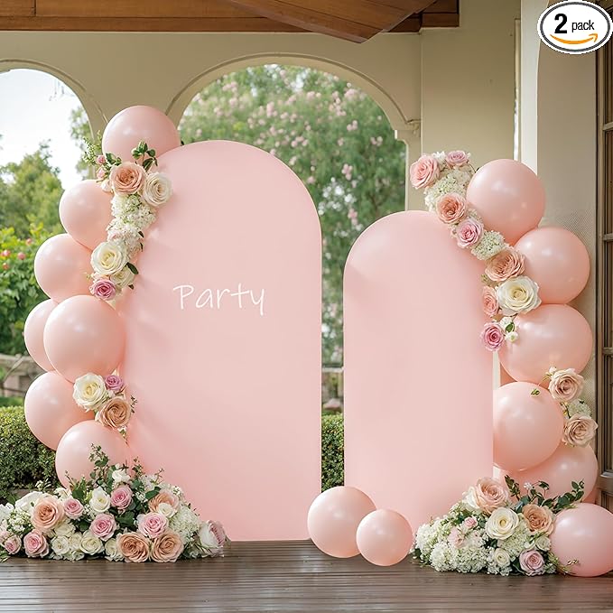 Pink Arch Cover 2 Set - 7.2 and 6ft Pink Arch Backdrop Cover Spandex Wedding Arch Stand Covers for Birthday Party Baby Sho...