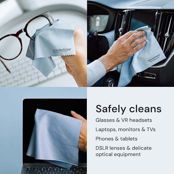 Elite Screens Oversized Microfiber Cleaning Cloth Set - 13-Pack, Blue, 6" x 7" & 12" x 12" - Smudge-Free Lens Cleaning Cloths for Eyeglasses - Reusable Microfiber Glasses Wipes