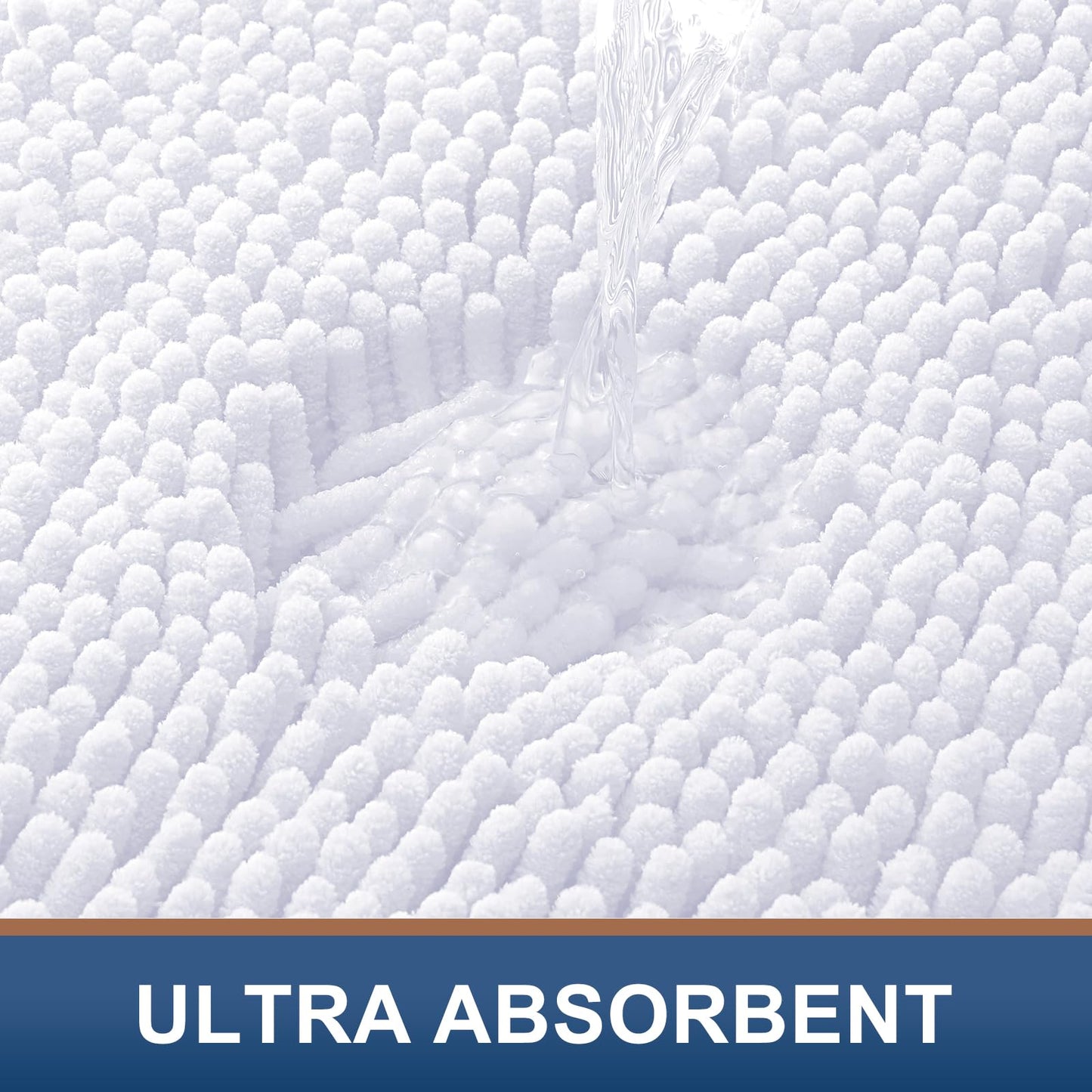 Smiry Luxury Chenille Bathroom Rugs 24x16, Extra Soft and Absorbent Shaggy Bath Mat, Machine Washable, Non-Slip Plush Carpet Runner for Tub, Shower, and Floor, Home Decor Accessories, White