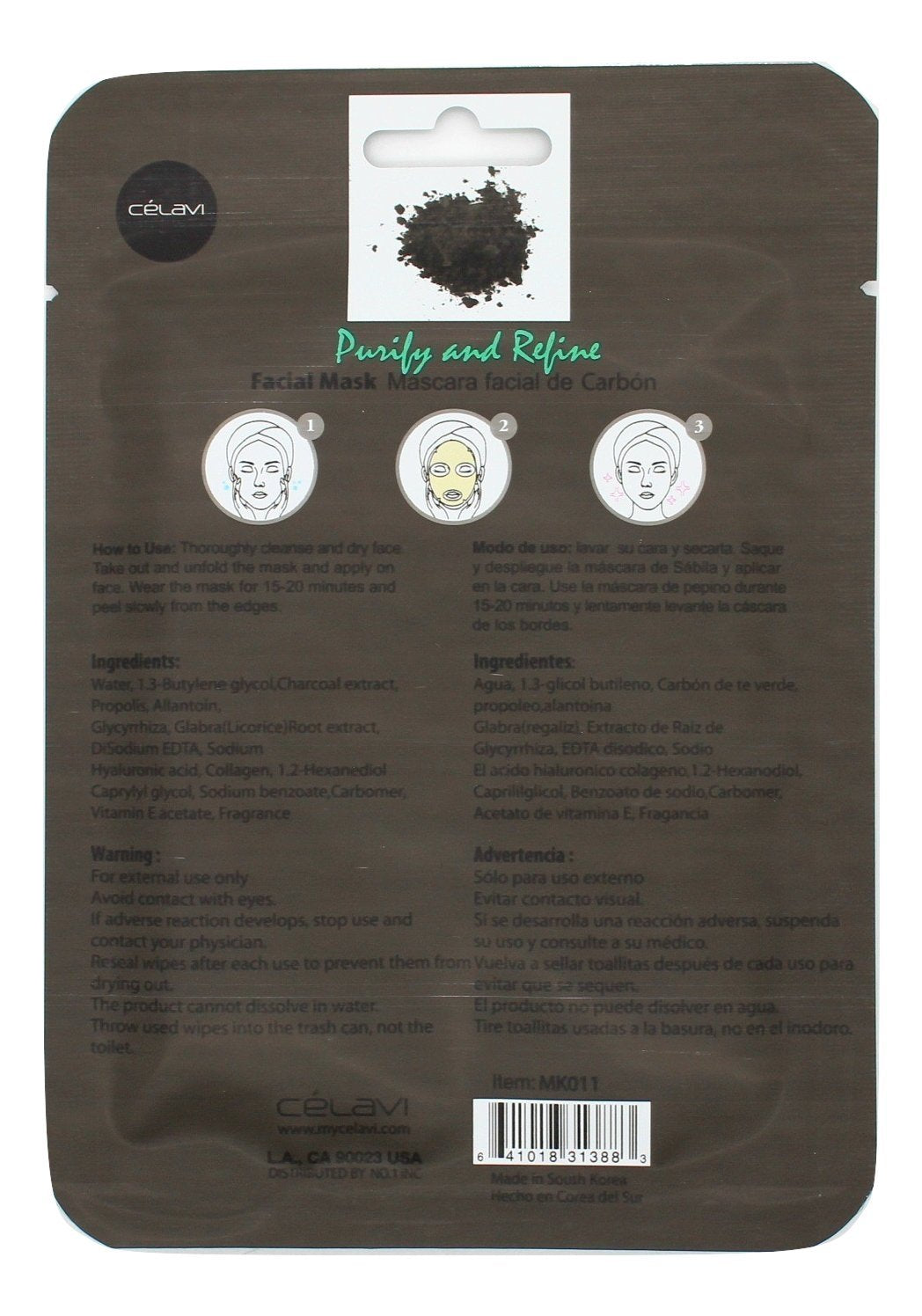 Celavi Essence Facial Mask Paper Sheet Korea Skin Care Moisturizing 24 Pack (Charcoal)