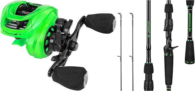 KastKing Zephyr Baitcasting Fishing Reel, Left Handed, Green & 6'8" M & MH Casting Rod Combo
