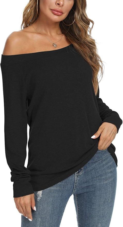 YSYOKOW Womens Cute Sexy Off Shoulder Blouses Long Sleeve Boat Neck Tunics Tops