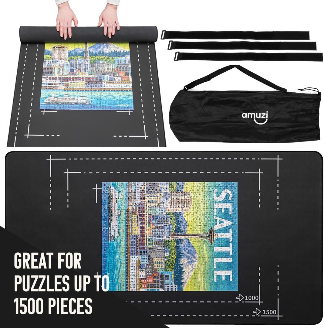 Puzzle Mat for Jigsaw Puzzle Fits 1500 1000 500 Piece Puzzles Roll-Up Puzzle Mat for Adults Kids Storage & Transport by Amuzi