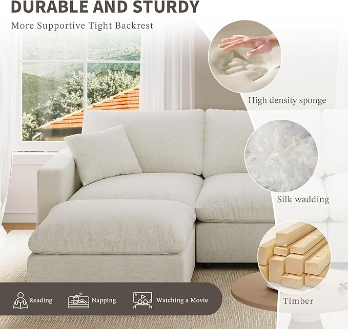 Cloud Couch Modular Sectional Sofa, 67" 2-Seater Sectional Couches for Living Room, Down Filled Wide & Deep Seat Cloud Sofa, Removable Washable Cushion Cover & Backrest Pillow Cover
