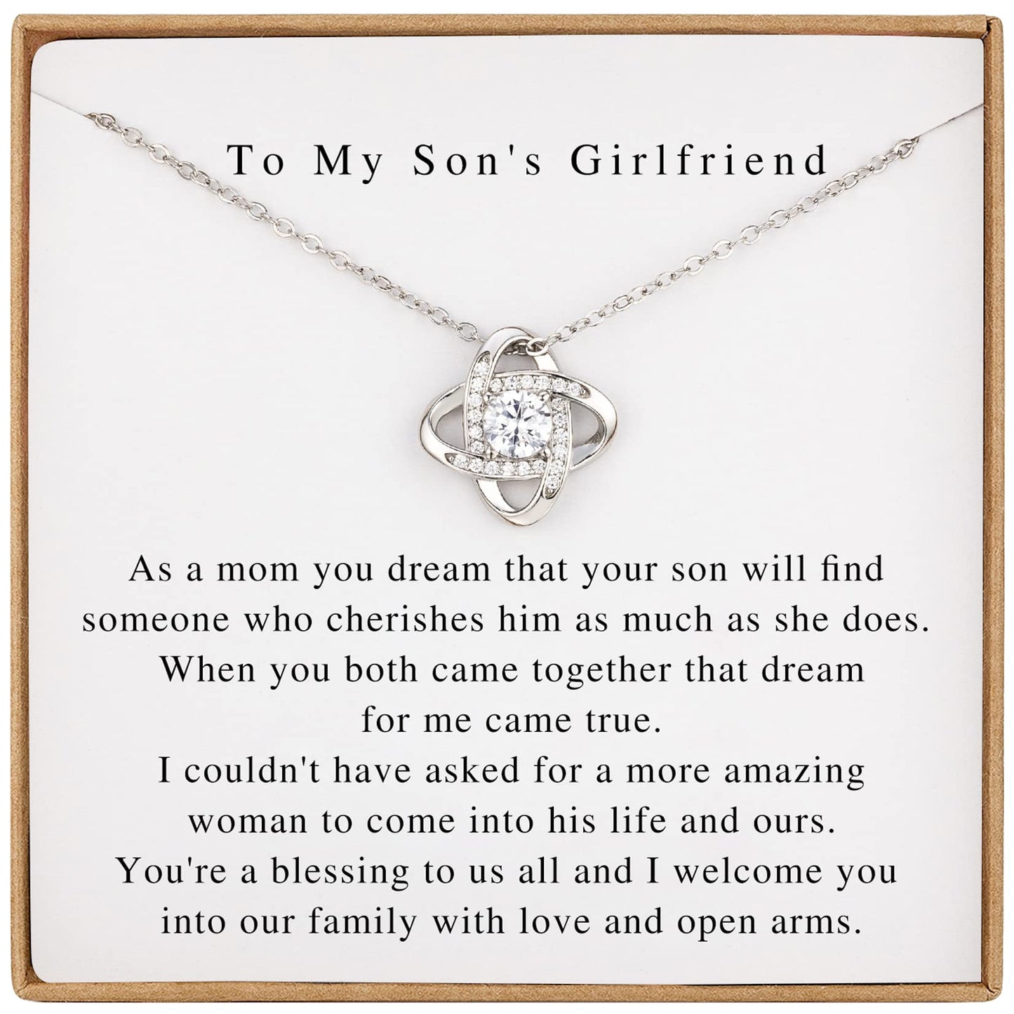 Famdecor To My Son's Girlfriend Gifts from Mom Sterling Silver Knot Necklace for Sons Girlfriend Valentines Day Gifts