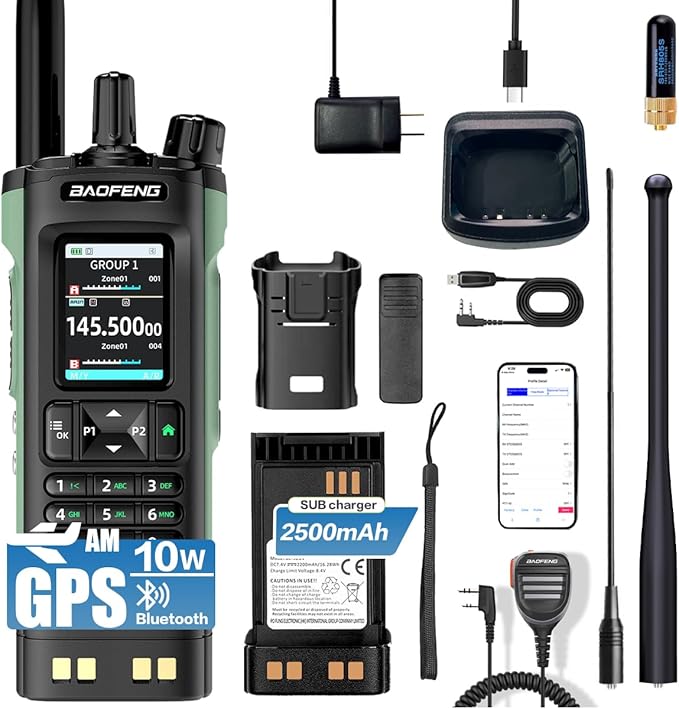 BAOFENG UV-32 Ham Radio, 10W Long Range Walkie Talkie with GPS, Bluetooth APP Programming, Multi-Band Two Way Radio, Wirel...