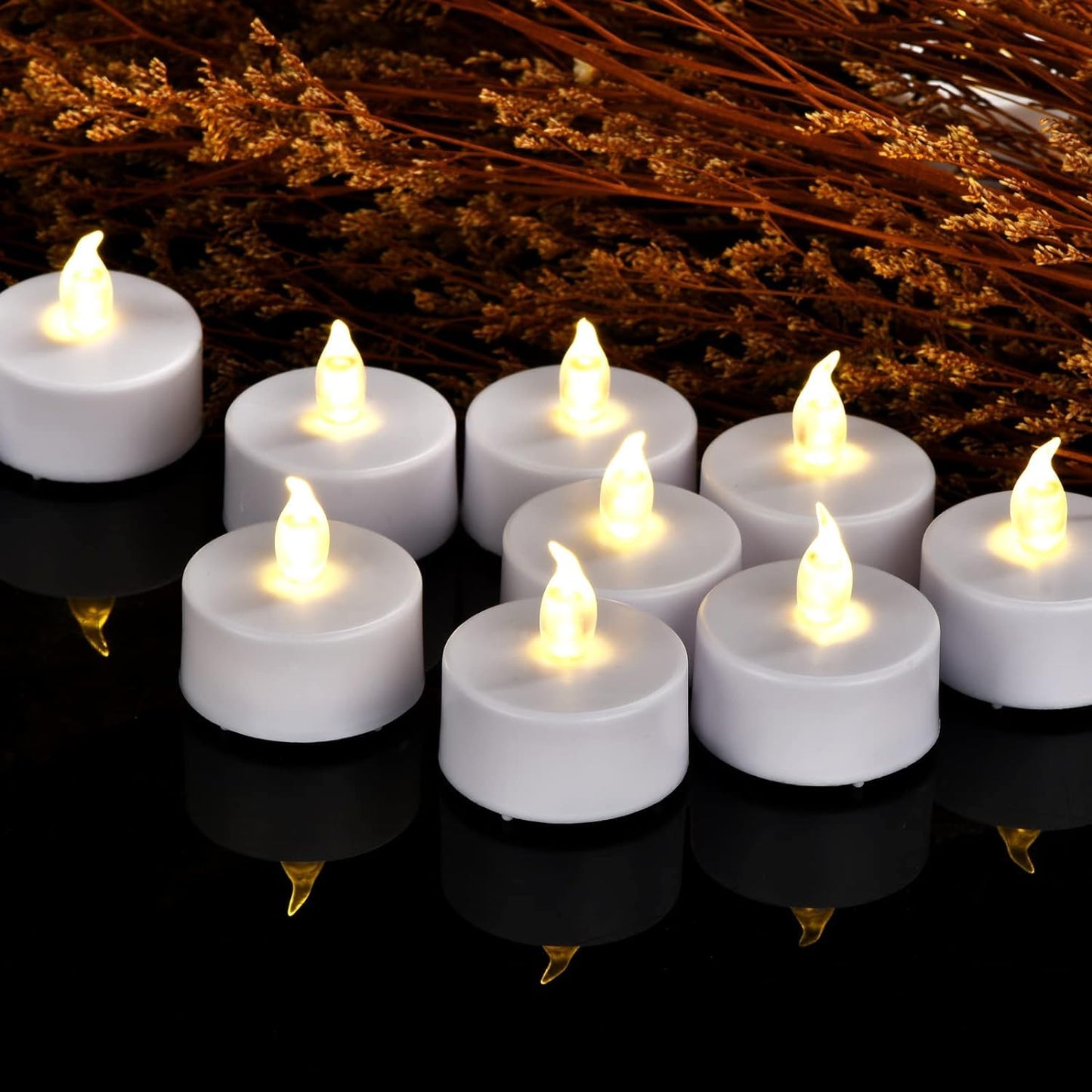 LED Tea Lights Flameless Candles: Battery Operated Bulk 100-Pack Realistic and Bright Flickering Long Lasting 200 Hours Electric Tealight Candles for Home Decor Halloween Christmas Wedding (White)