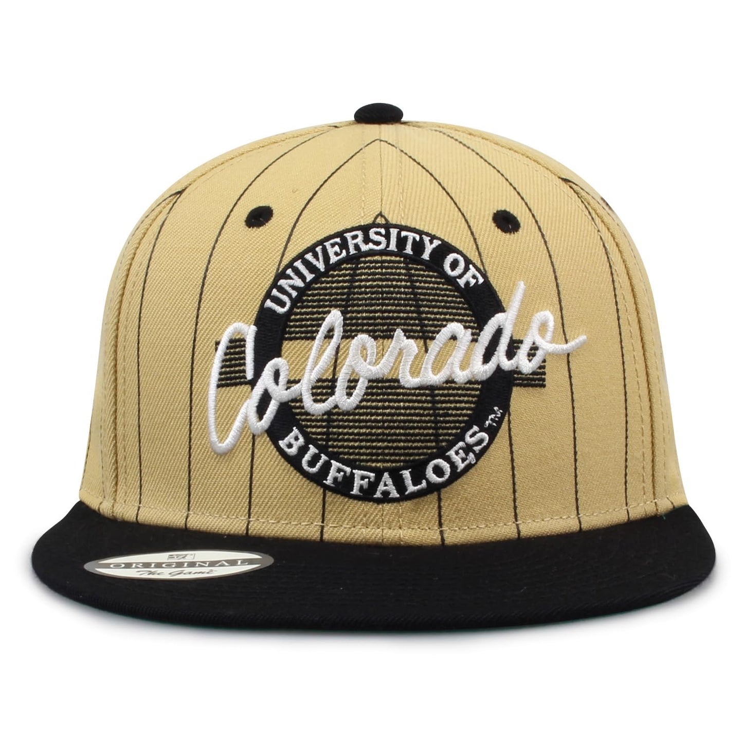 The Game One Size NCAA Licensed, Colorado Buffaloes Flat Brim Snapback Hat, Black/Pin Stripe