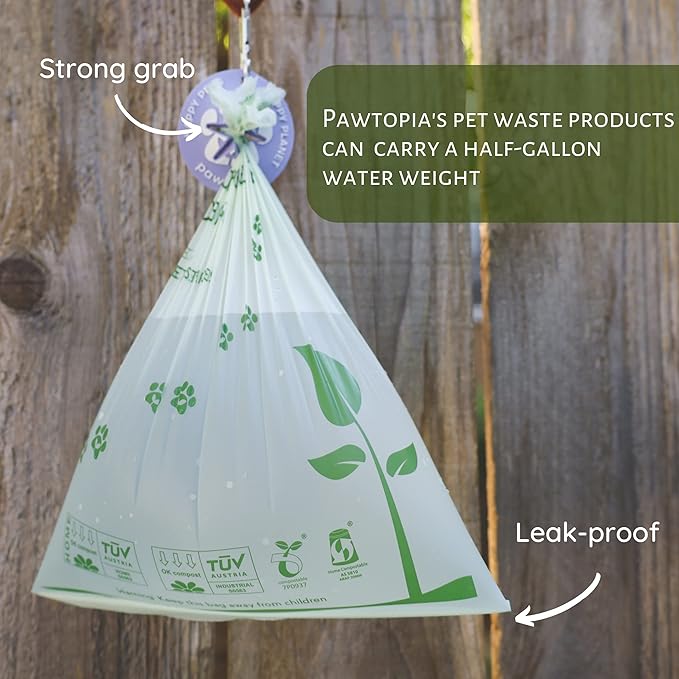Pawtopia Certified Home Compostable Dog Poop Bags (60) + Pink Poop Bag Carrier, Biodegradable Poop Bags, Cat Litter, Vegetable Starches, Leakproof Dog Waste Bags, Easy to Open
