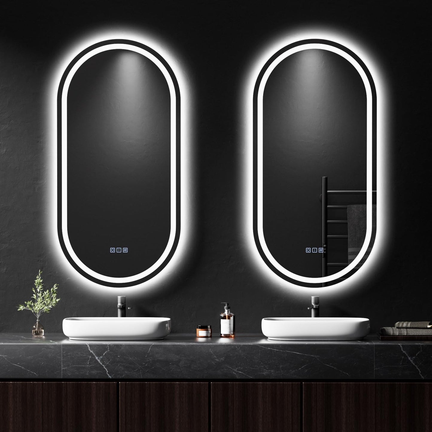 QAOYEDE 40x20 Inch LED Bathroom Vanity Mirror with Lights, Oval Smart Wall Mirrors, Front Lighted+Backlit, Touch Control, 3 Color Switch, Tempered Glass, Vertically Only, UL Recognized