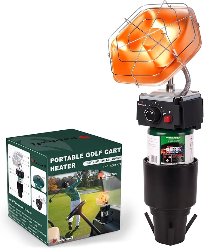 Hotdevil Golf Cart Heater，Catalytic Burner Portable Propane Heater with Golf Cart Cup Holder，Pulse ignition，8520 BTU High ...