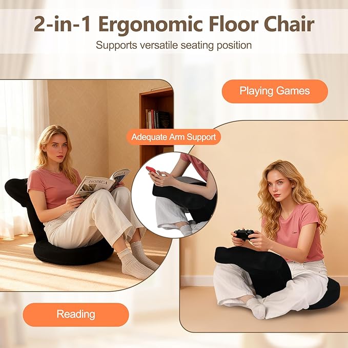 Giantex Floor Chair for Adults, Floor Gaming Chair with 5-Level Adjustable Backrest and 14 Headrest Positions, Breathable Mesh Cover, Seating Lounge Chair for Reading, Meditation, Watching TV (Gray)