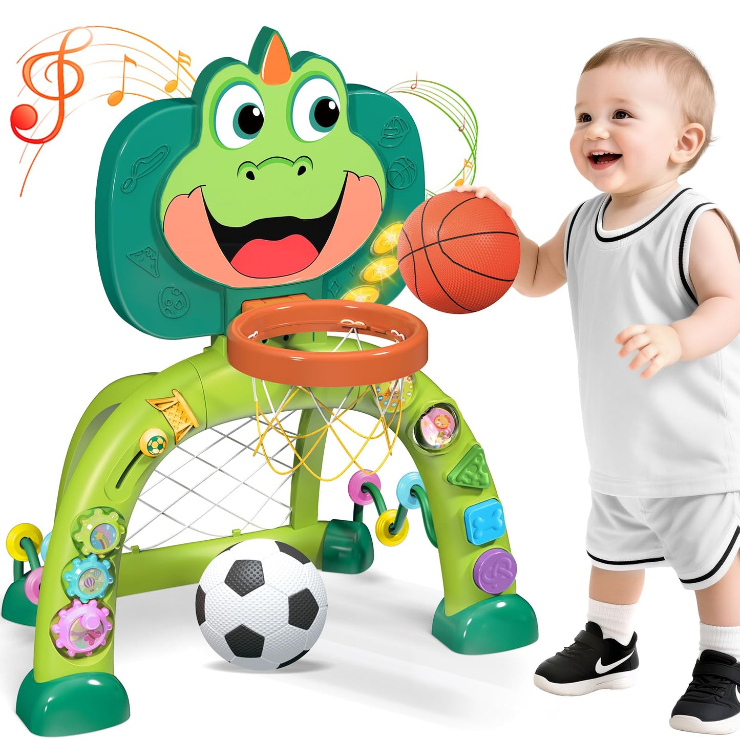 Marstone Baby Toys for 1 Year Old Boy Gifts: Toddler Basketball Hoop and Soccer Goal Activity Center Toys with Sound and Music for Kids 1-3, Interactive 1st First Birthday, Christmas, Xmas Present