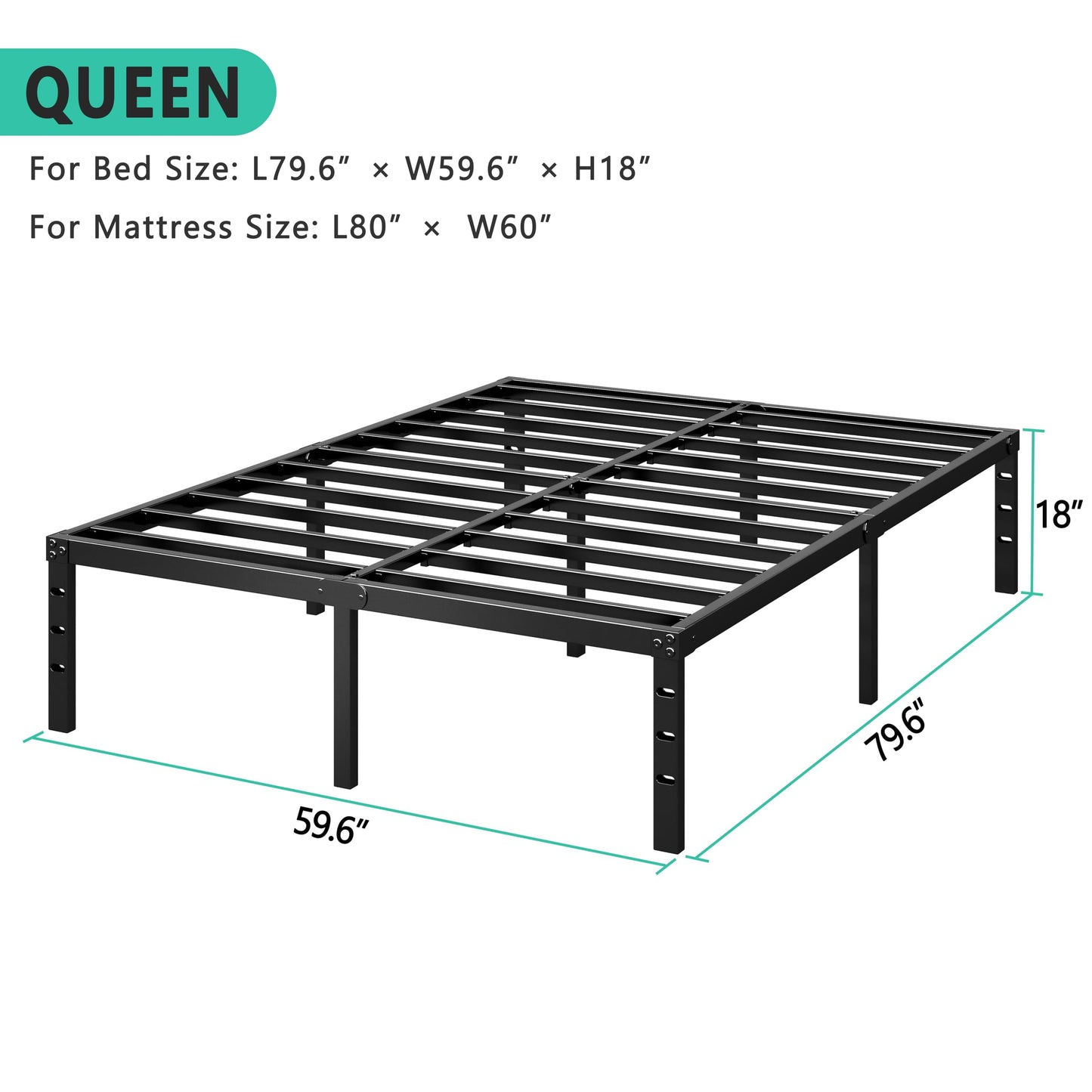 HLIPHA Metal Platform Bed Frame 14 Inch Tall,No Box Spring Needed,Queen Size Bed with Heavy Duty Strong Support Slats,Easy to Assemble,Black