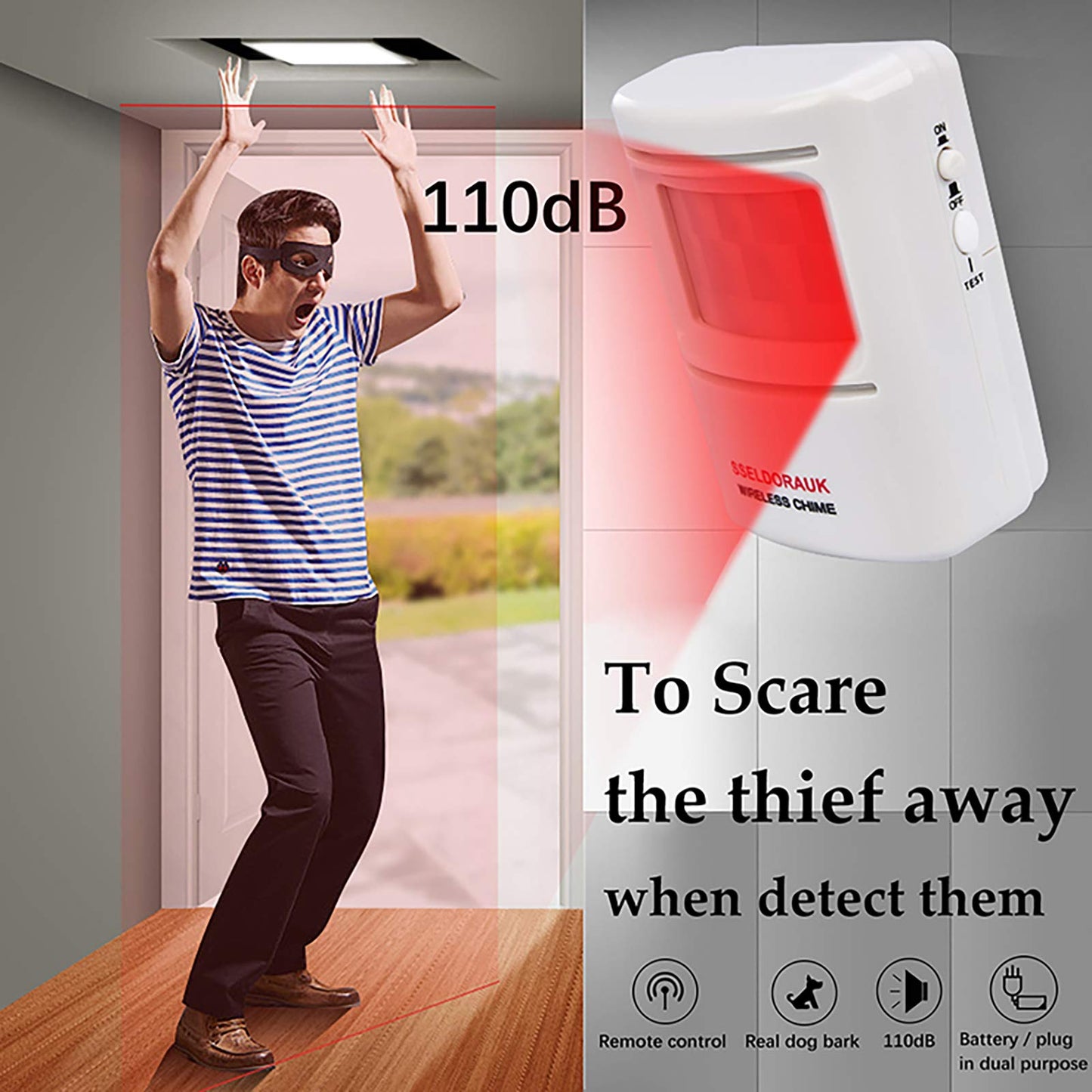 Dog Barking Alarm Motion Detector,Pir Wireless Human Body Walking Sensor Doorbell Door Security Alert System Device For Home Or
