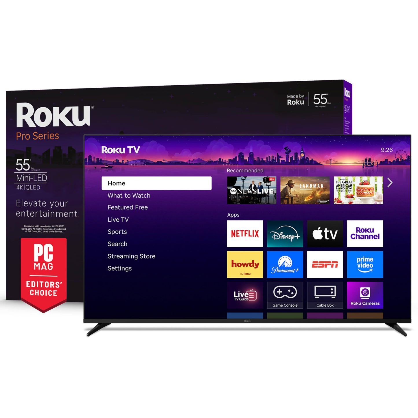 Roku Smart TV 2025 - 55-Inch Pro Series, Mini-LED TV - RokuTV with Backlit Voice Remote Pro - Flat Screen 4K QLED Television wit
