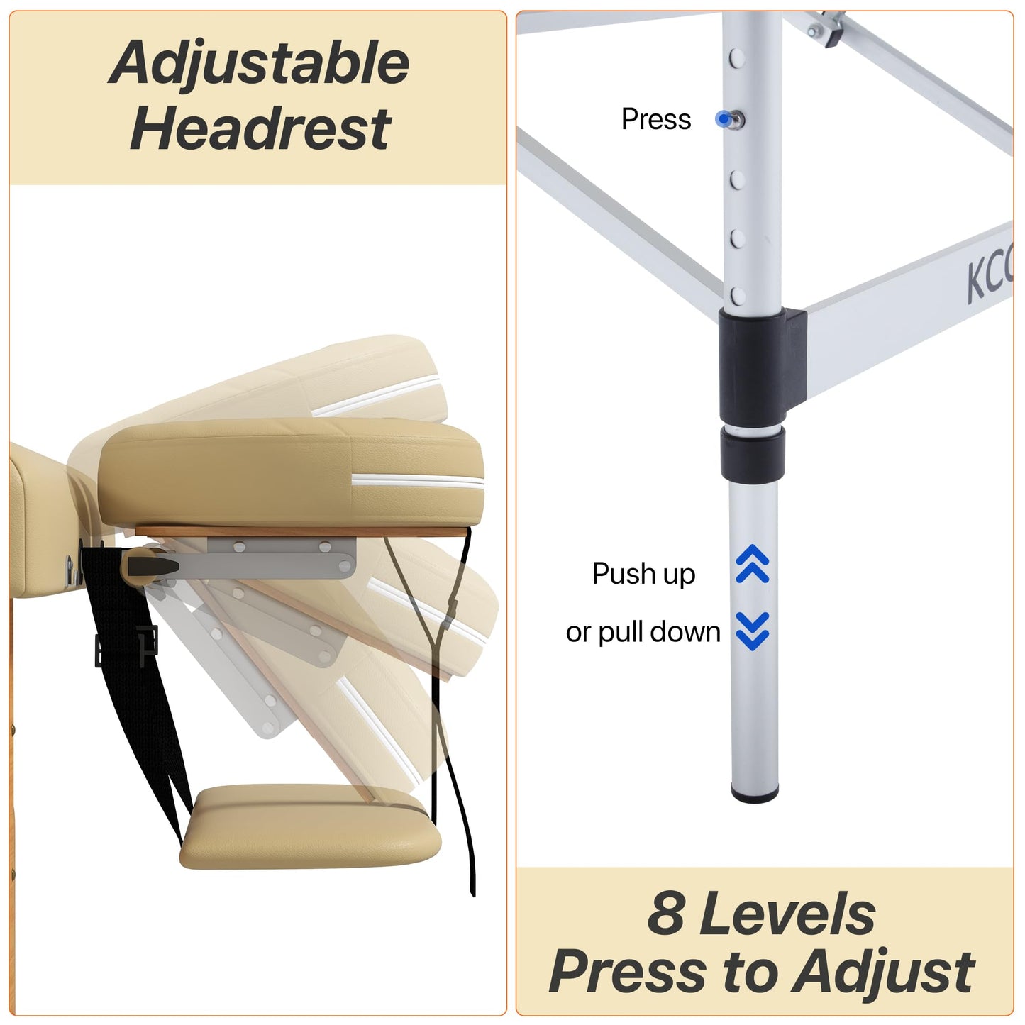 KCC Memory Foam Portable Massage Table, Foldable Tattoo Table Lash Bed Height Adjustable，28 Inchs Wide Home Salon Spa Bed Accessories &Carrying Case，Easy Set Up,Lightweight Aluminium Leg,Beige