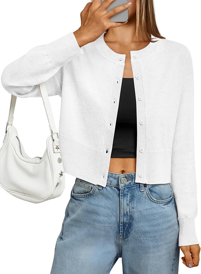 LILLUSORY Cropped Lightweight Cardigan Sweaters for Women Crew Neck Summer Clothes Fashion Spring Outfits 2026