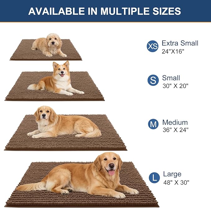 OLANLY Dog Door Mat for Muddy Paws 44x32, Ultra Absorbent Chenille Mud Doormat, Non-Slip Washable and Dirt Trapping Doormat for Indoor Entryway, Quick-Dry Indoor Pet Bed Mats for Dogs, Mocha