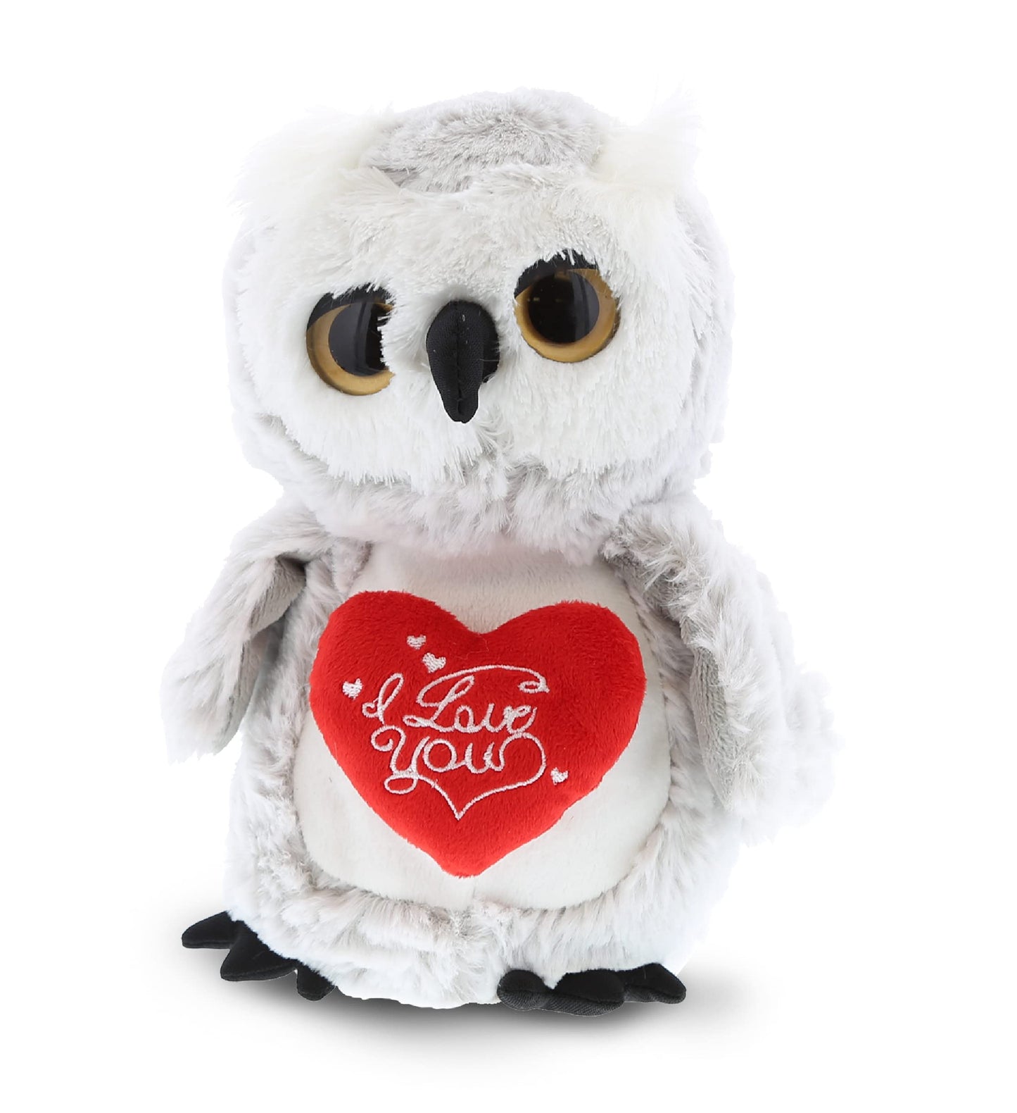 DolliBu I Love You Valentine Plush Big Eye Owl Bird - Cute Stuffed Animal with Red Heart and Name Personalization Gift for Valentines Day, Birthday, Anniversary, Romantic Date - 9 Inches