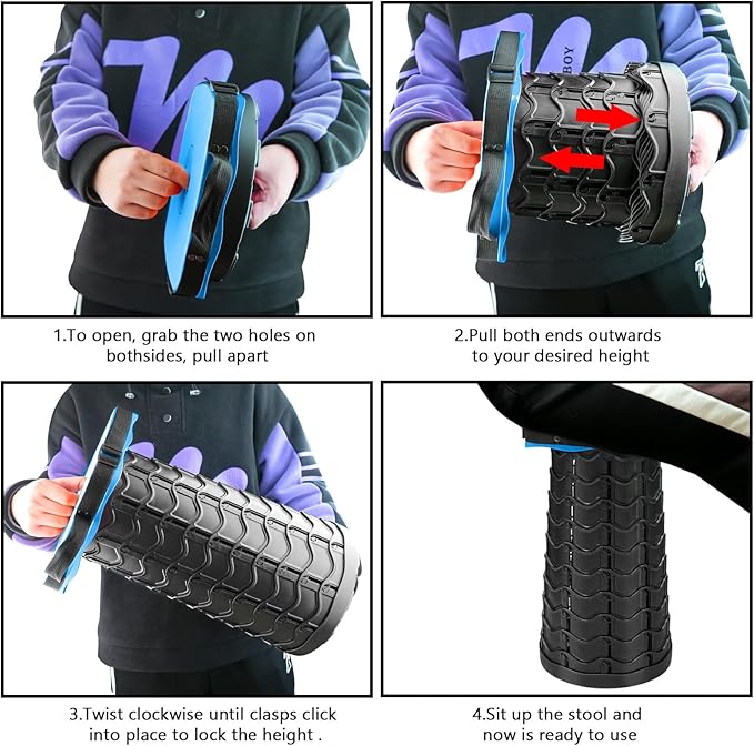 Outward Gear Upgraded Collapsible Stool Heavy Duty 550lbs Load Capacity Portable Foldable Sturdy Telescopic Stool for Camping Travel Hiking (Blue)