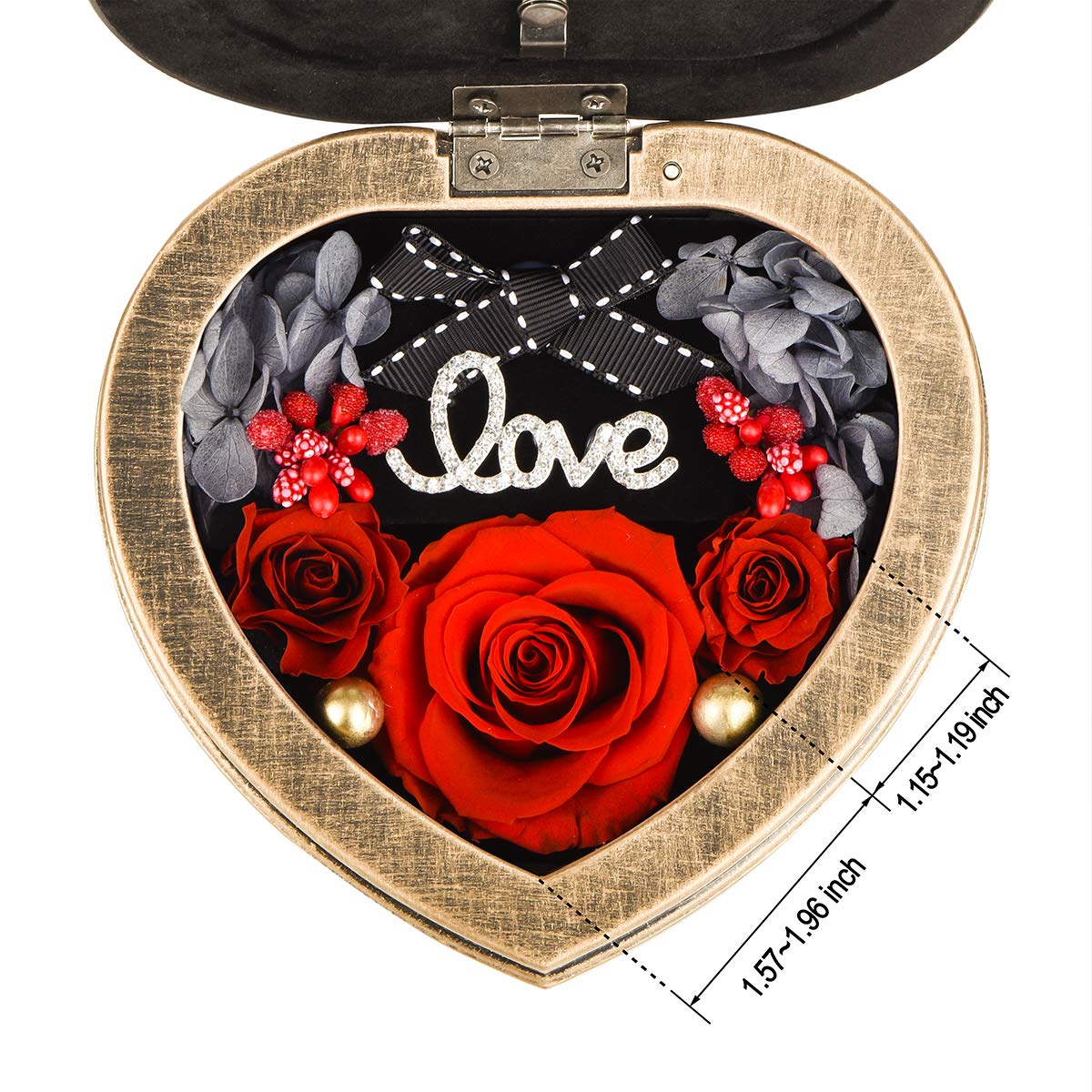 Neaticoo Handmade Preserved Flowers 3 Real Red Rose in Musical Box with Photo Frame, Long Lasting Fresh Flower Gifts for Wife Her Girlfriend on Valentine's Day Anniversary Birthday Red