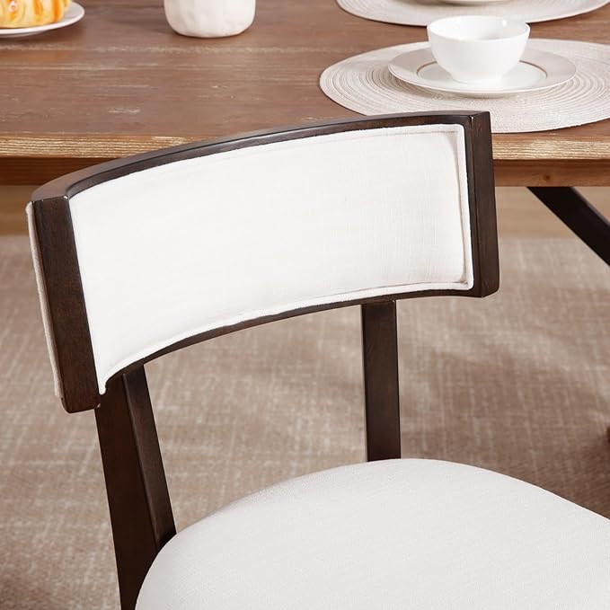 DM Furniture Farmhouse Dining Chairs Set of 2 Upholstered Linen Fabric Dining Room Chairs Mid Century Modern Kitchen Chairs Solid Wood Dinner Chair with Curved Wing Back for Dining/Living Room
