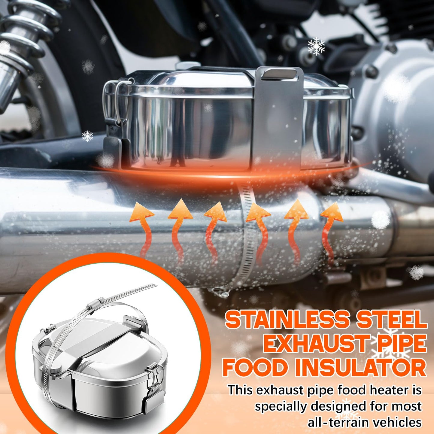 Reallnaive 2 Pcs Snowmobile Exhaust Food Warmer UTV Stainless Steel Muffler Exhaust Cooker Compatible with Arctic Cat Polaris ATV Motorcycle Snowmobile Lunch Box Food-Grade Hot Dog Warmer