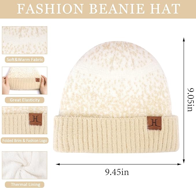 Womens Winter Knit Beanie Hats and Touchscreen Gloves Long Scarf Set with Warm Fleece Lined Skull Caps Scarves for Women