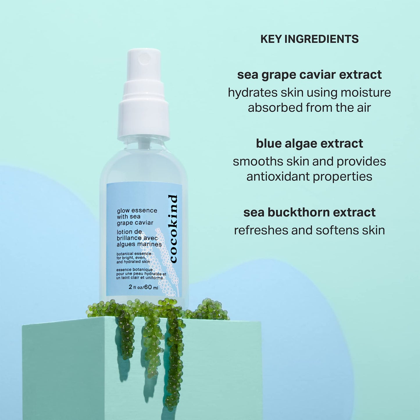Cocokind Glow Essence with Sea Grape Caviar, Hydrating Primer and Facial Mist, Facial Moisturizer with Sea Buckthorn, Linoleic A