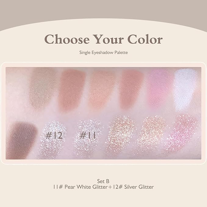 Shimmer Glitter Eyeshadow Palette 2 PCS, Pear White Silver Eye Shadow Palettes Sparkle Neutral Eyeshadow for Women, Smooth Powder Lightweight Blendable Compact Daily Eyes Makeup, Set B