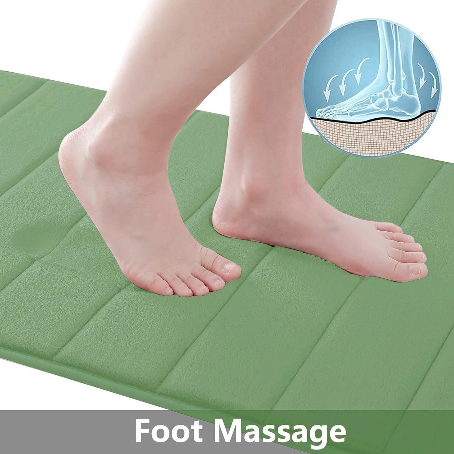 Buganda Memory Foam Bath Mat, 24" x 16", Ultra Soft and Non-Slip Bathroom Rugs, Water Absorbent and Machine Washable Bath Rug for Bathroom, Shower, and Tub, Olive Green