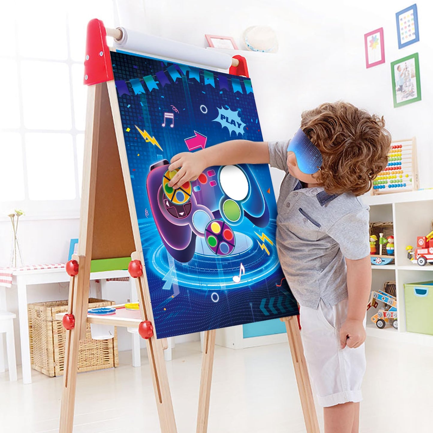 Hooqict Pin The Button on The Video Game Birthday Party Games for Kids - Large Poster with 36 Button Stickers - Party Decorations and Supplies