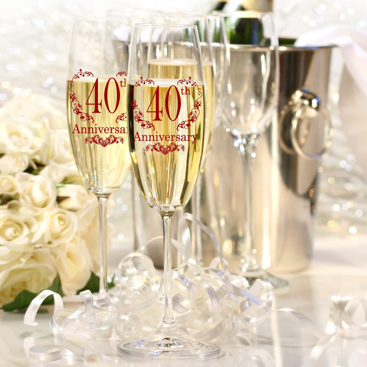 Tom Boy 40th Anniversary Champagne Flutes, 40th Wedding Anniversary Couple Gifts, Wedding Anniversary Champagne Flutes Glasses Set of 2, Couples gifts, Anniversary 40th Gifts for Parents