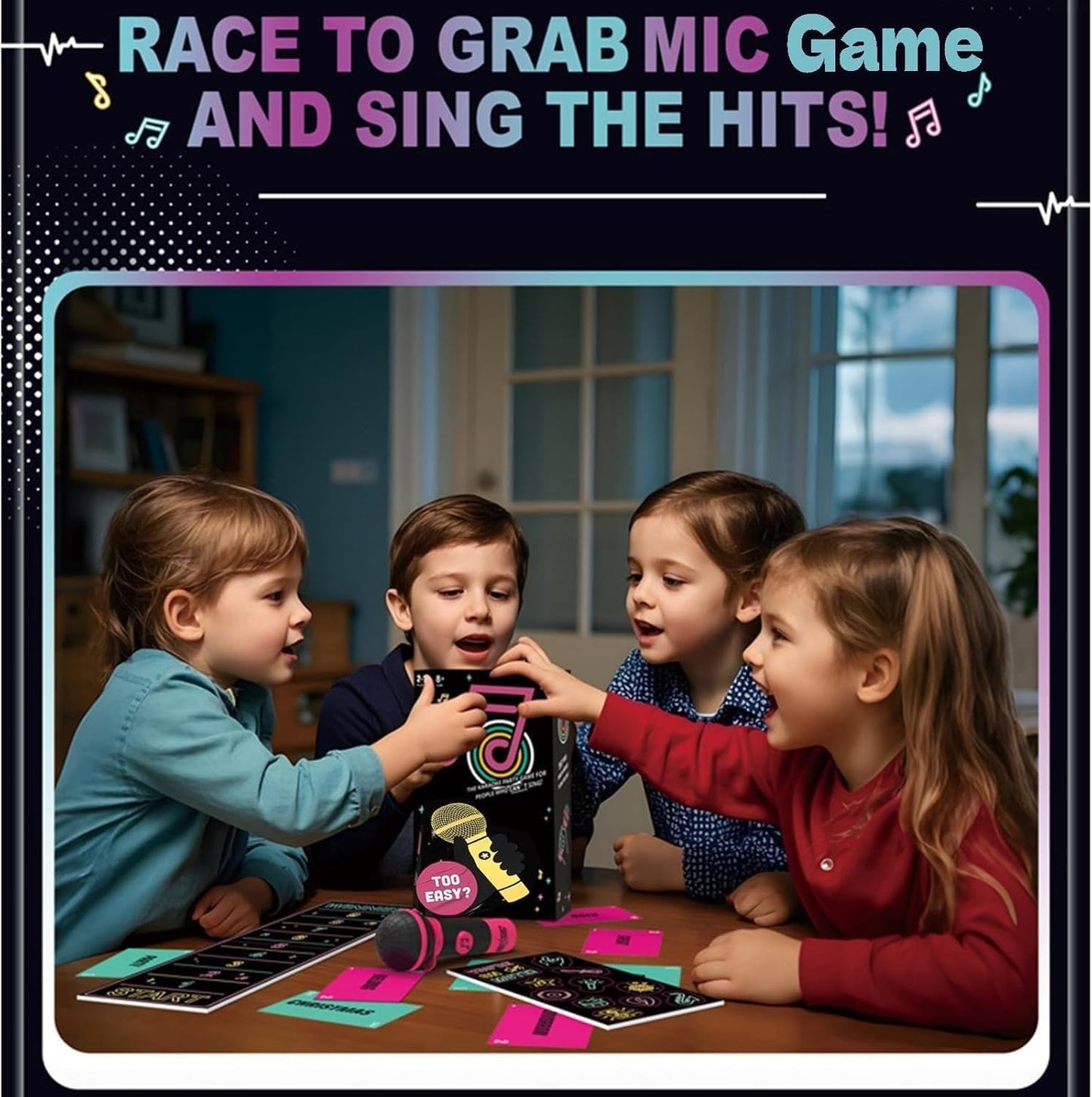 The Mic Games– Family Karaoke Board Game, Games for Bad Singers with 250 Lyrics (125 Cards) for Hilarious Game Nights & Birthday Party