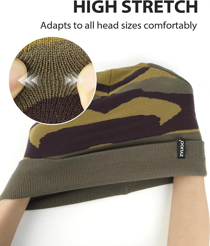Zylioo Oversize Beanie Hats, XXL Big Size Ribbed Knit Cuffed Winter Hat for Cold Weather, Warm Skull Watch Cap