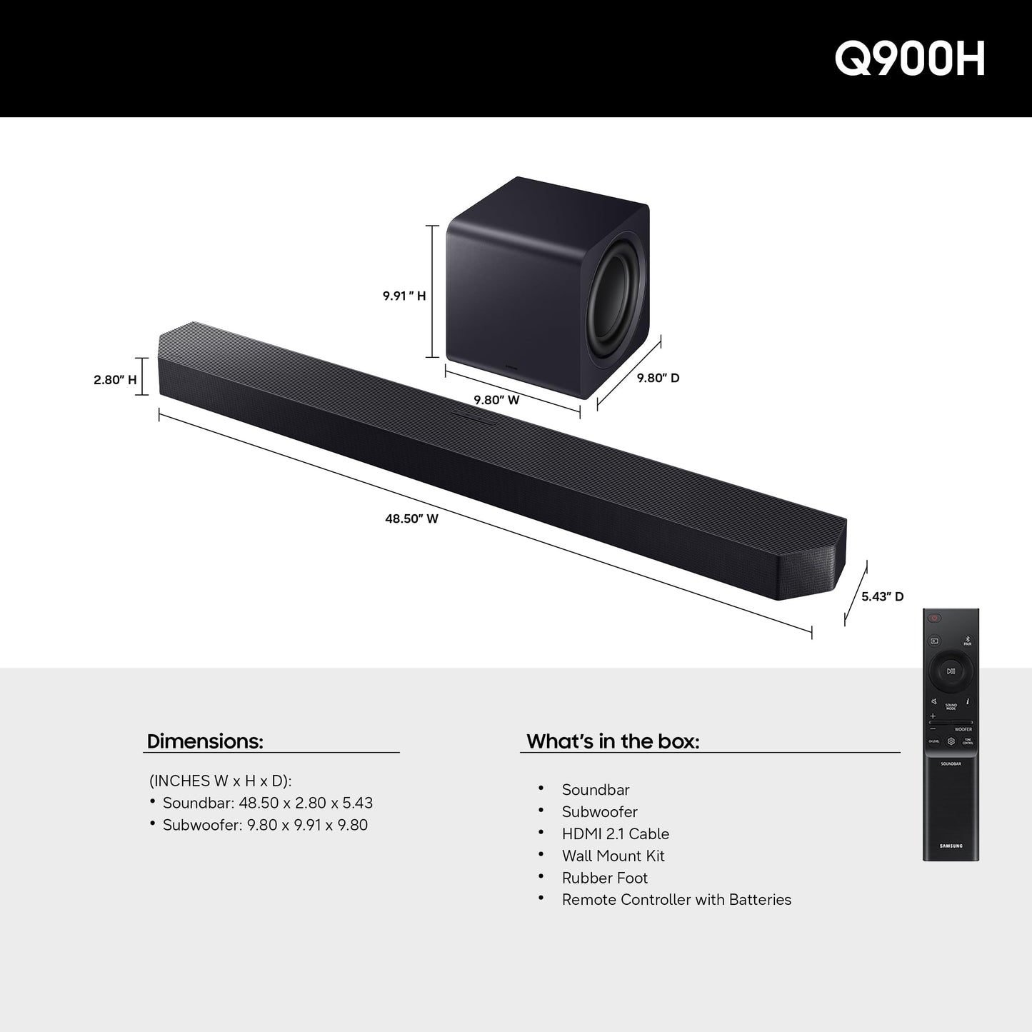 Samsung Q-Series Soundbar HW-Q900H 7.1.2ch with Wireless Subwoofer, Wireless Dolby Atmos, Q-Symphony, SpaceFit Sound Pro, Adaptive Sound, Game Mode Pro, Alexa Built-in (2026 Model)