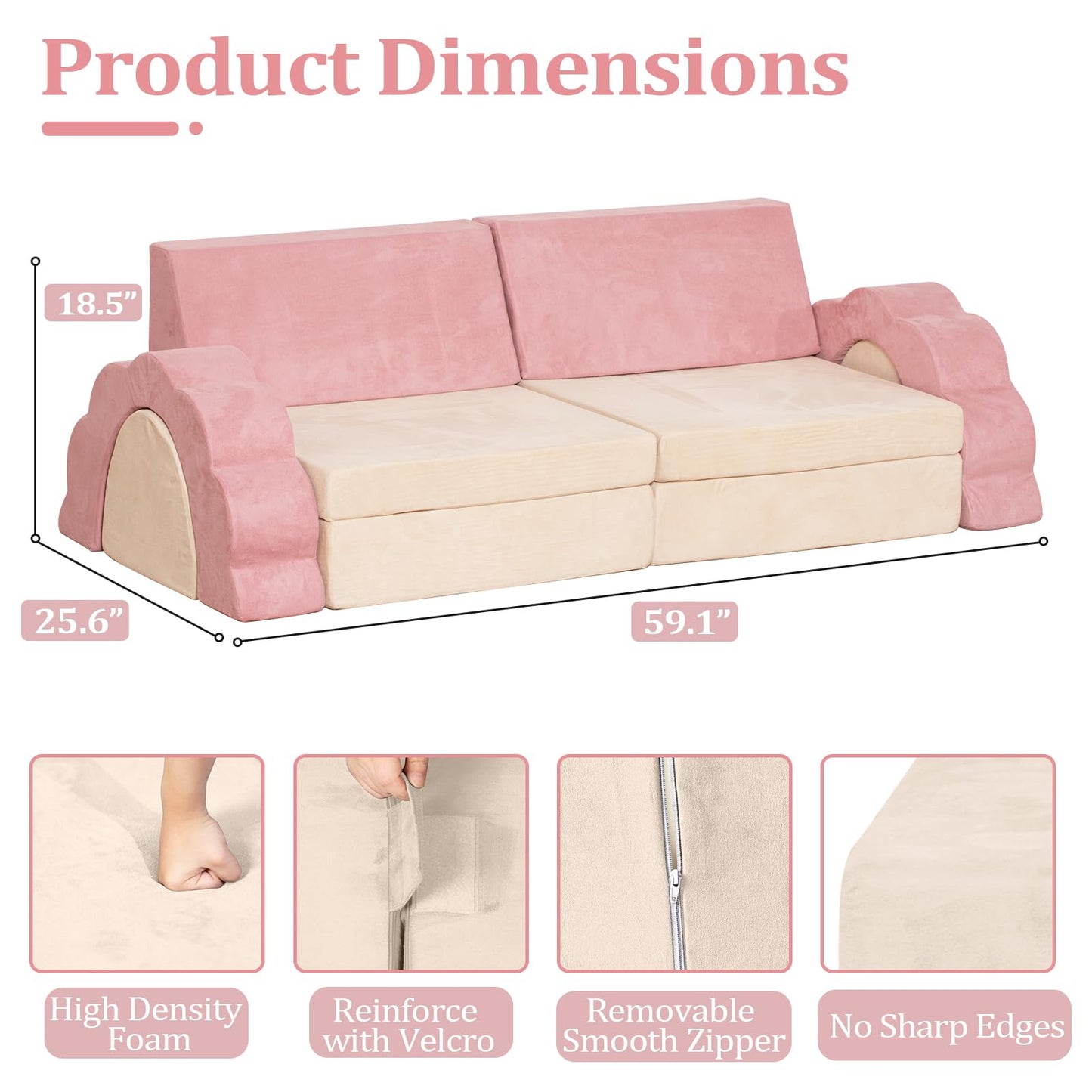 LOAOL Kids Couch 10PCS, Modular Kids Play Couch, Multifunctional Foam Toddler Sofa, Imaginative Convertible Play Sofa for Playroom