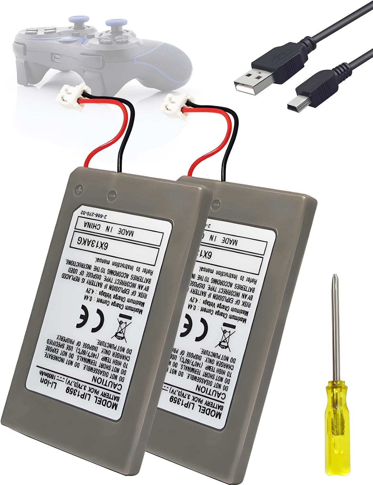 LIP1359 PS3 Controller Battery Replacement: 2 Pack Battery Upgrade for Sony Dualshock 3 PlayStation 3 PS3 Sixaxis Wireless Contr
