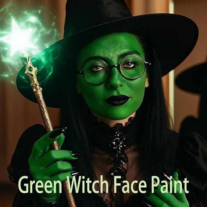 Black White Green Face Body Paint 1.01 oz/pc with 3 Sponges,Dark Green Zombie Face Painting Cosplay Kit, Elphaba Hunting Hulk Halloween SFX Witch Makeup Cream Face Paint,3 oz