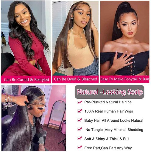 LHHUR 30 Inch Lace Front Wigs Human Hair 220% Density Human Hair Wig Transparent 13x4 Lace Front Wigs Human Frontal Wigs Human Straight Lace Front Wigs Human Pre Plucked For Black Women