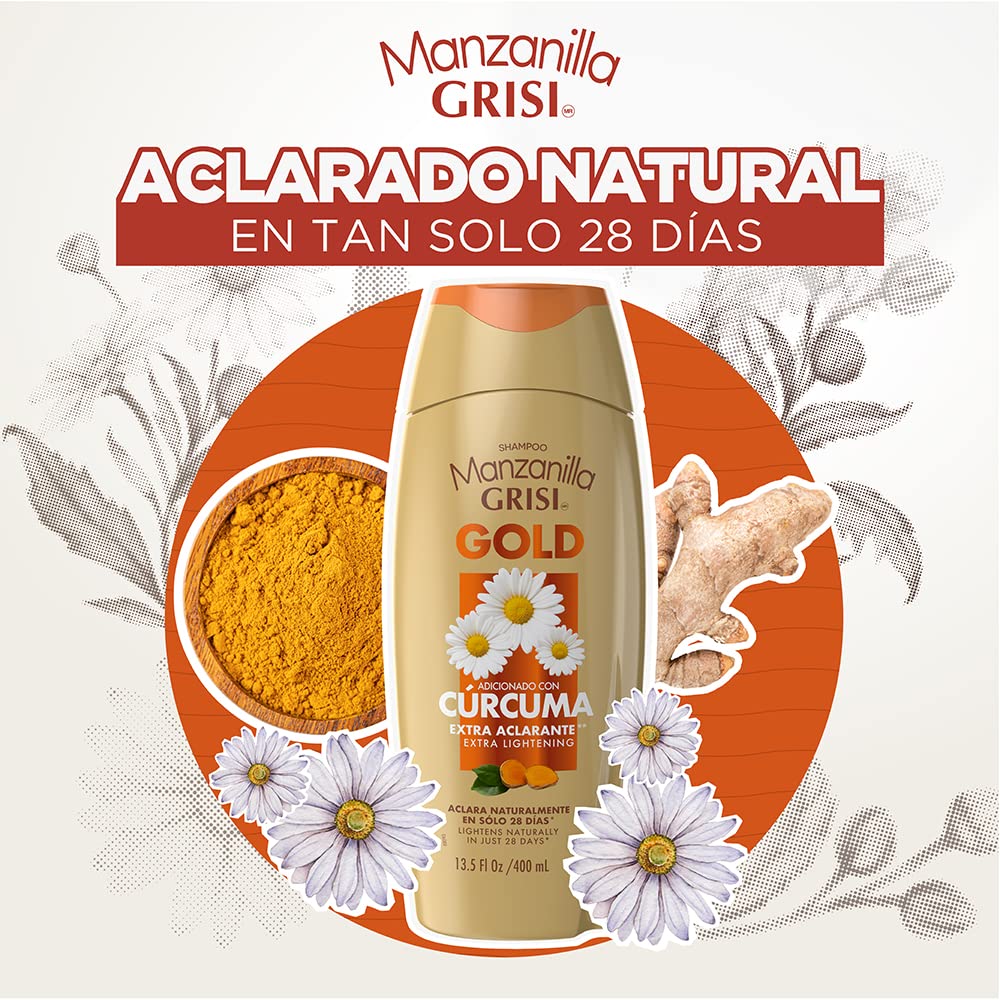 Manzanilla Grisi Gold Extract Lightening Shampoo, Extra lightening and glowing effect hair, with Chamomile Flower Extract and Tu
