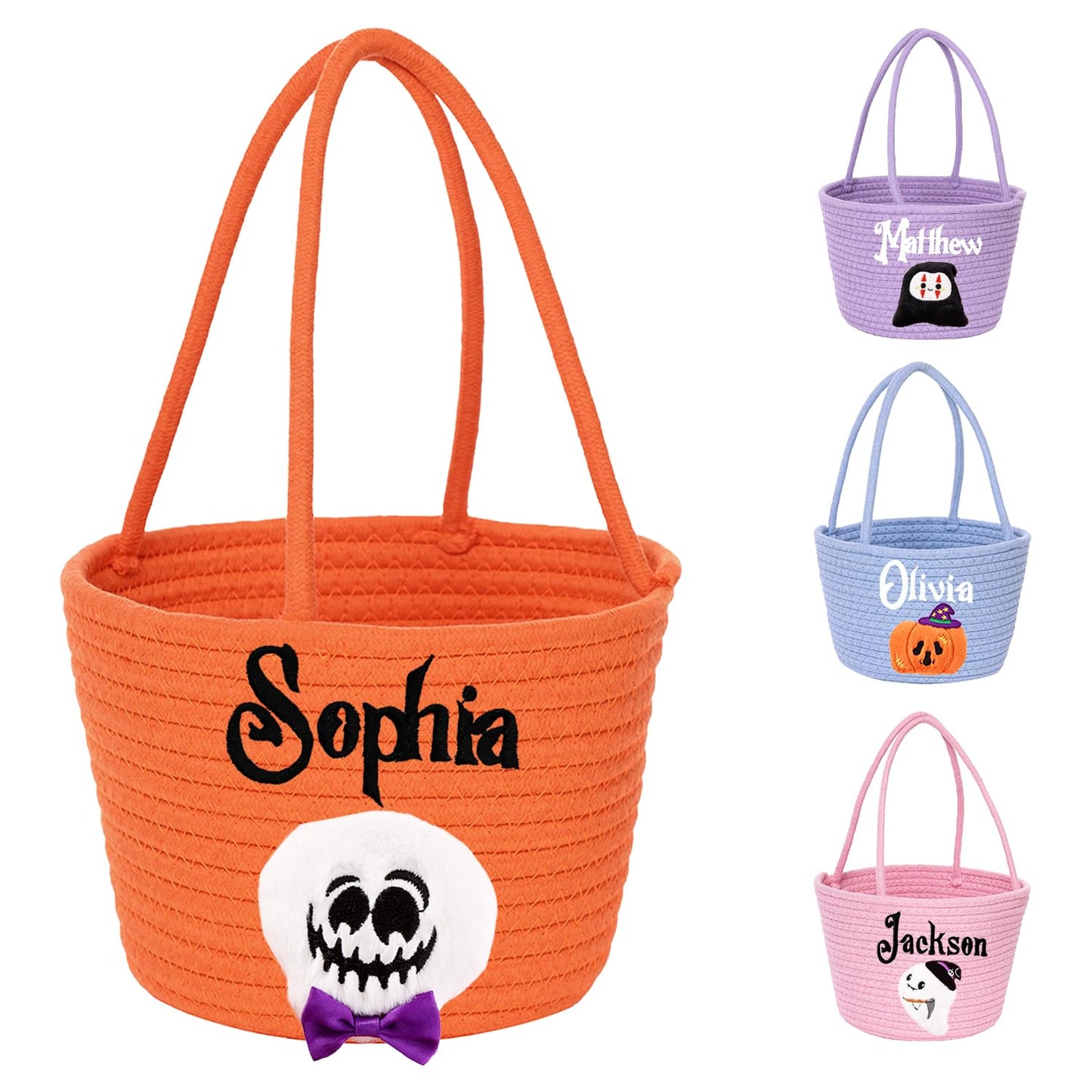 Personalized Halloween Basket Custom Embroidered Name Halloween Trick or Treat Bag for Kids Custom Ghost Bucket
